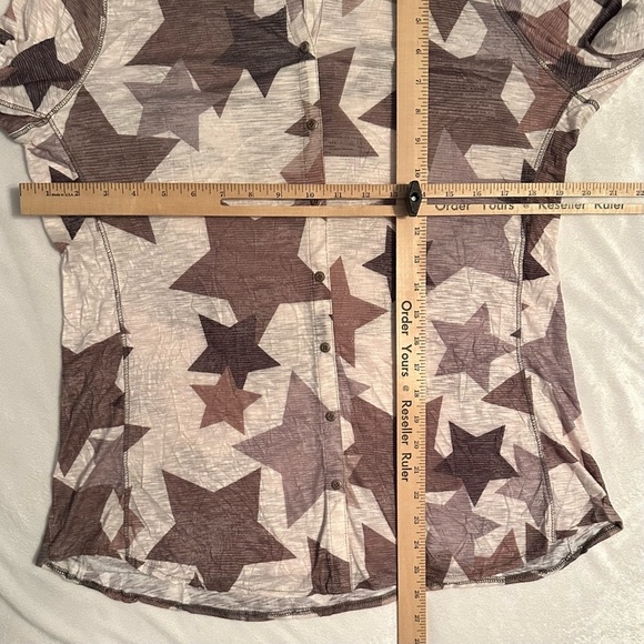 David Cline Sand & Stars Button Up Collar 3/4 Sleeve Top Shirt Blouse M brown - Picture 8 of 8